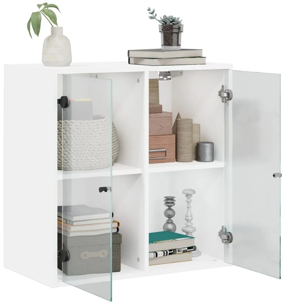 Armário de parede c/ portas de vidro 68x37x68,5 cm branco