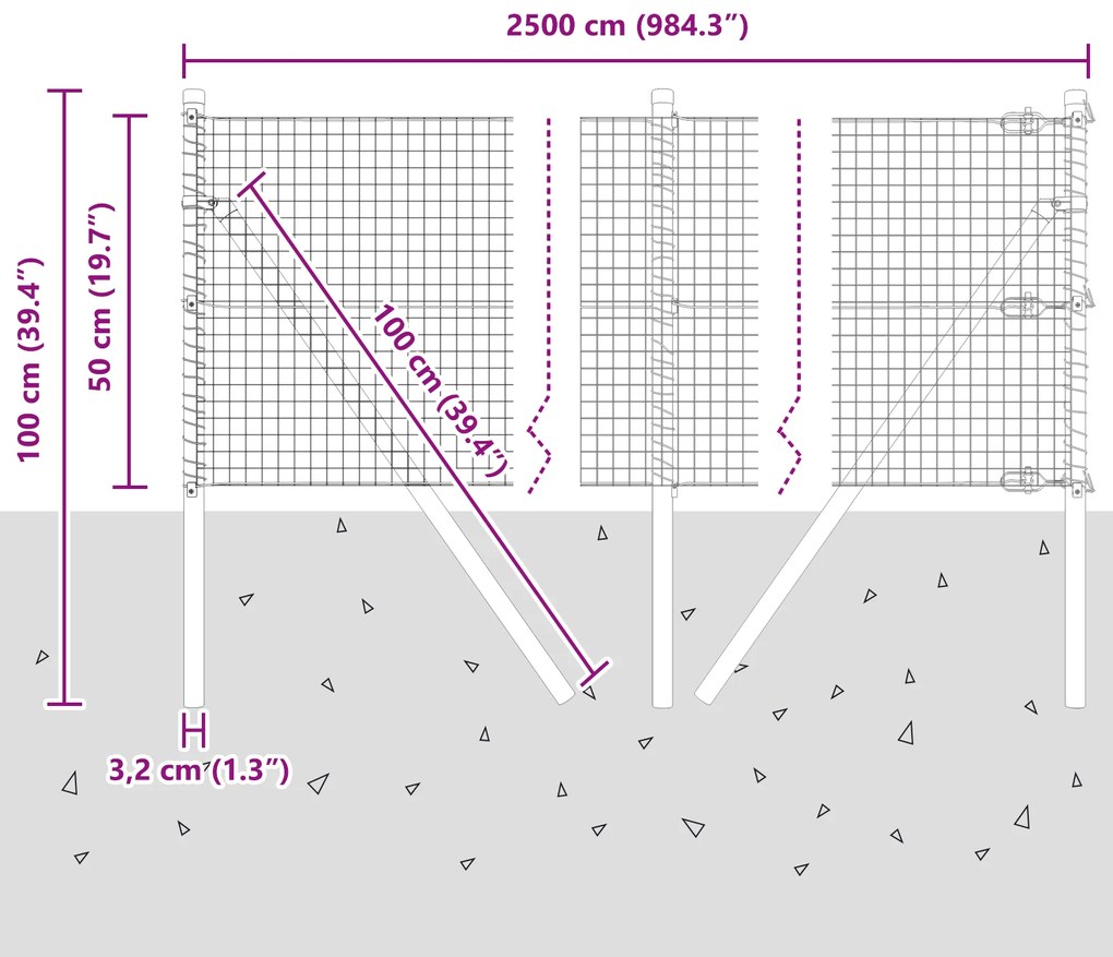 Conjunto de Poste de Cerca Conjunto de 2 Aço galvanizado 25 x 0,5 m