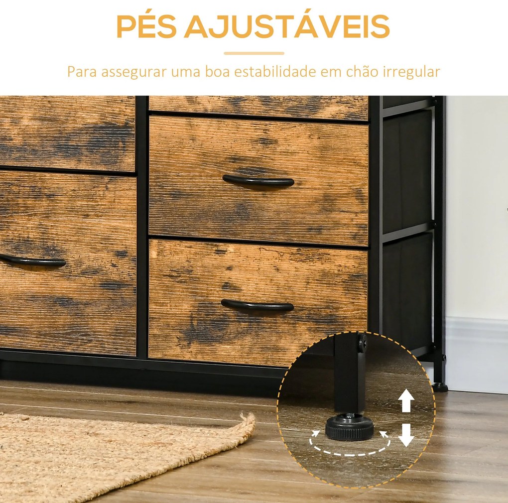 Cómoda com 5 Gavetas de Tecido Dobrável e Prateleira Aberta Armário de Armazenamento para Estudio Dormitório Estilo Industrial Anti-Tombo 83,5x29x87cm