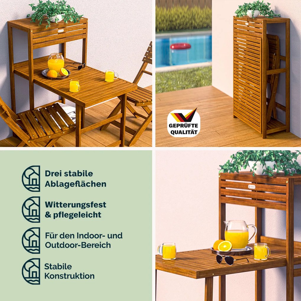 Conjunto de Jardim em madeira de acácia 3 pcs. Conjunto dobrável compacto