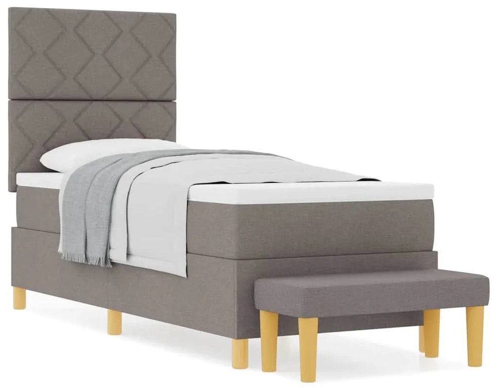 Cama Box Spring com Colchão &amp; Banco Taupe 80x200 cm Tecido