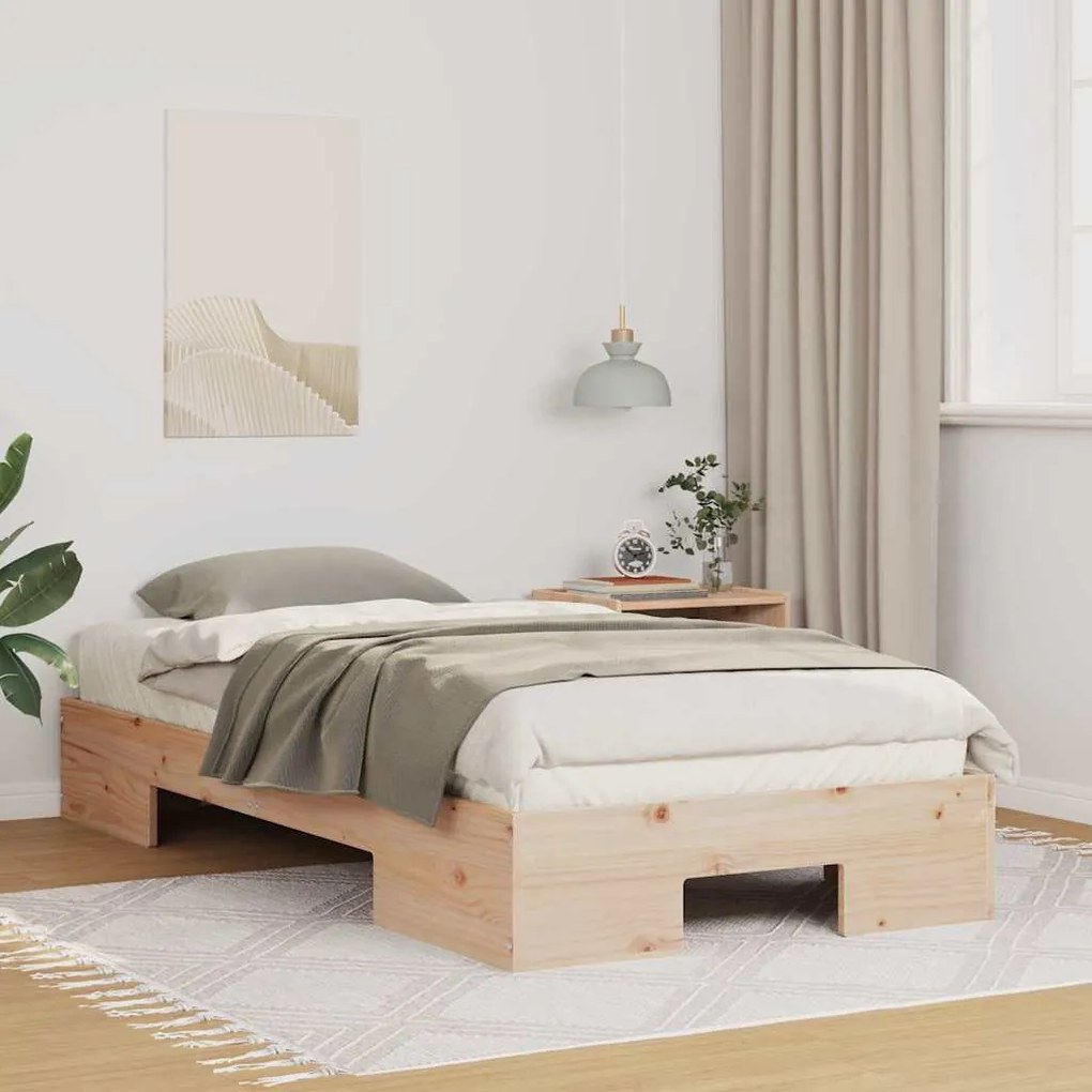 vidaXL Estrutura de cama de chão Castanho Madeira de pinho maciça