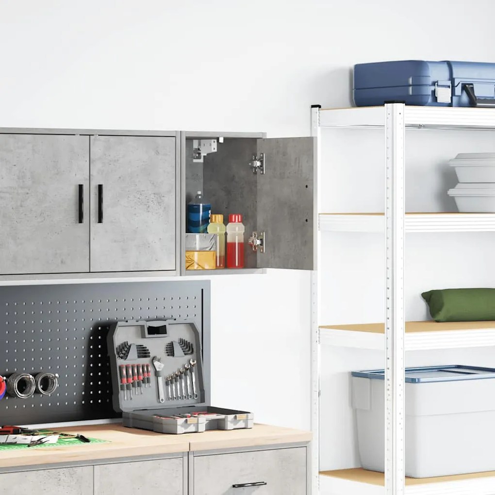 vidaXL Armário de parede garagem concreto cinza madeira engenheirada