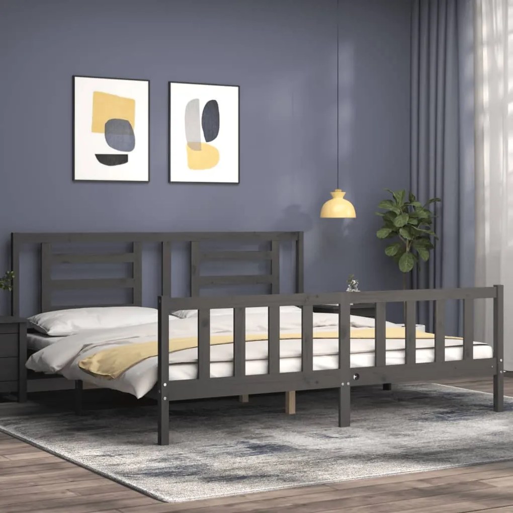 Estrutura de cama com cabeceira 200x200 cm madeira maciça cinza