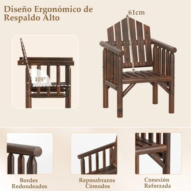 Cadeira de madeira para exteriores e para pátio com braços e encosto alto inclinado 66 cm x 62,5 cm x 98 cm castanho