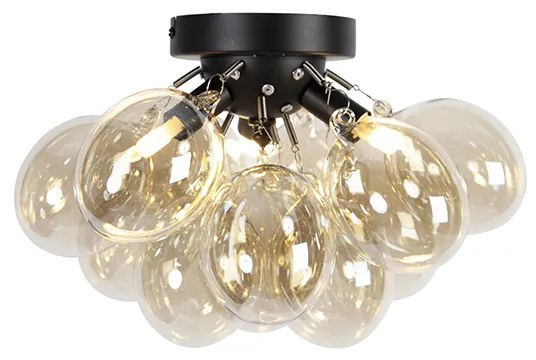 Plafond Inteligente Preto com Vidro Âmbar 3 Luzes incl. 3 Wifi G9 - Uvas