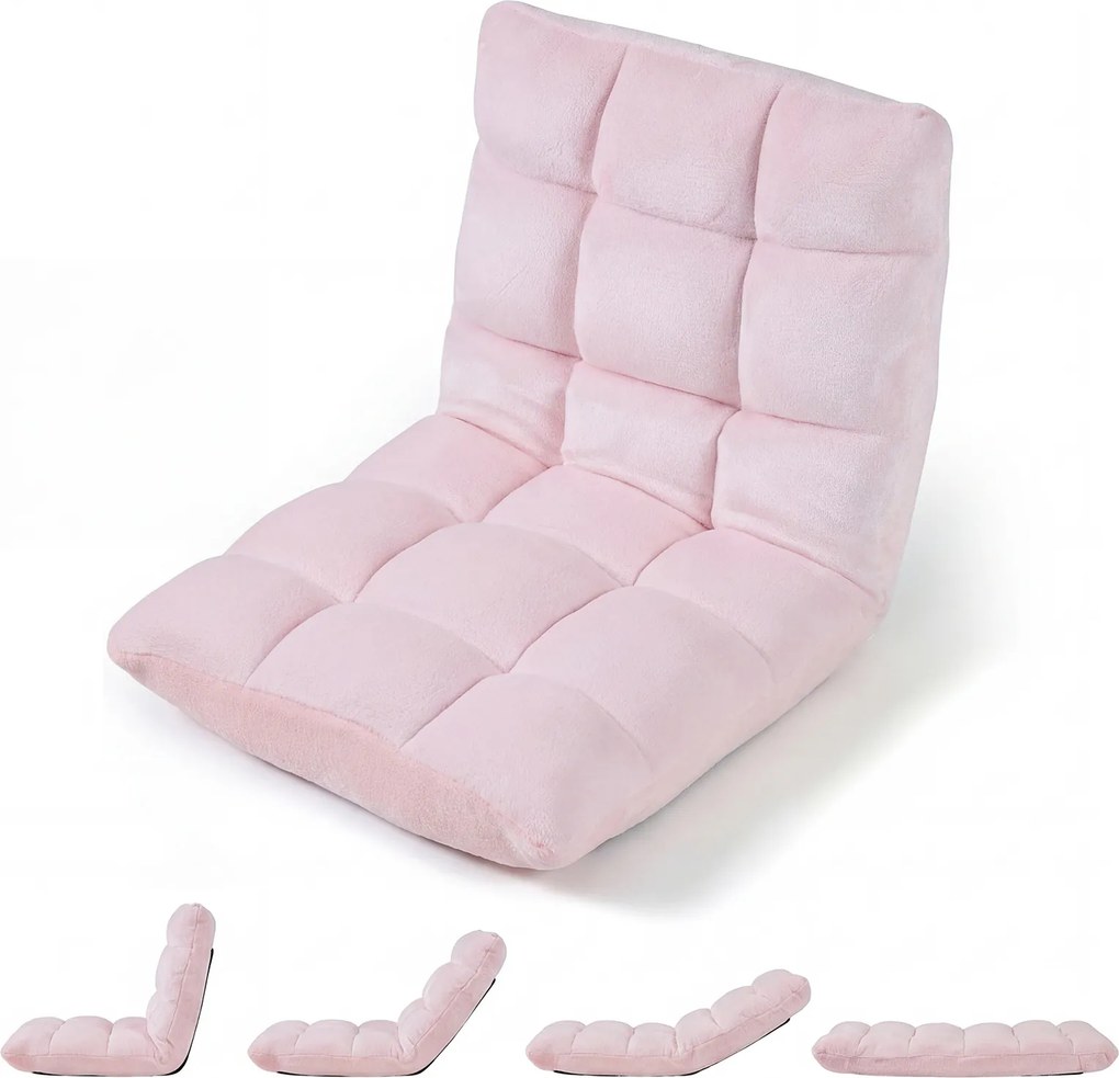 Cadeira de Chão Dobrável, 104 x 53 x 15 cm, Encosto Ajustável em 14 Posições, Rosa-claro
