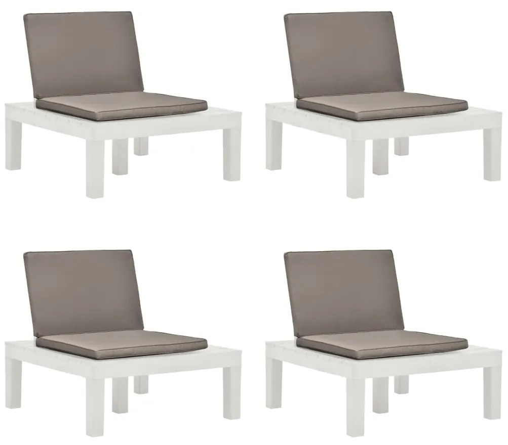 Cadeiras de jardim com almofadões 4 pcs plástico branco