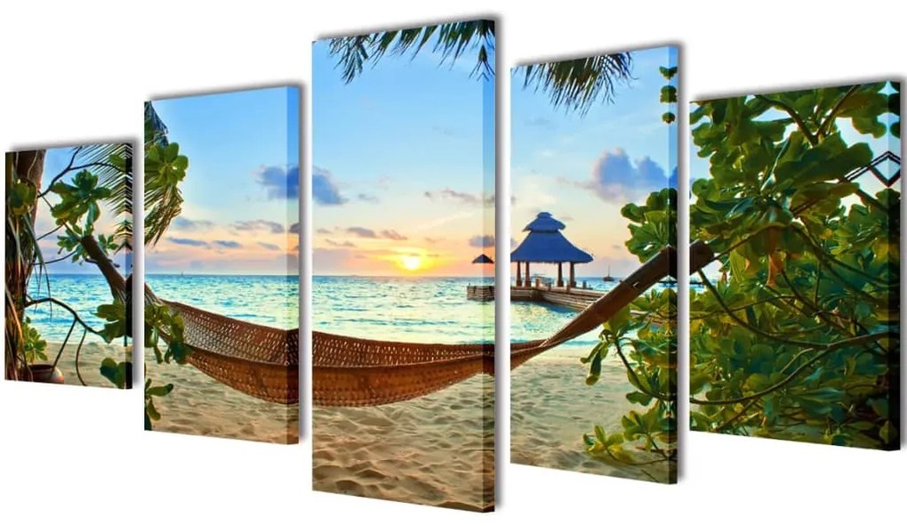241563 vidaXL Políptico impressão praia de areia com rede 200 x 100 cm