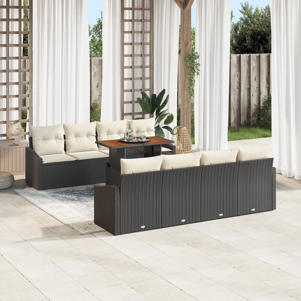 Conjunto de Sofá de Jardim de 7 Peças com Almofadas Preto Rattan Polip