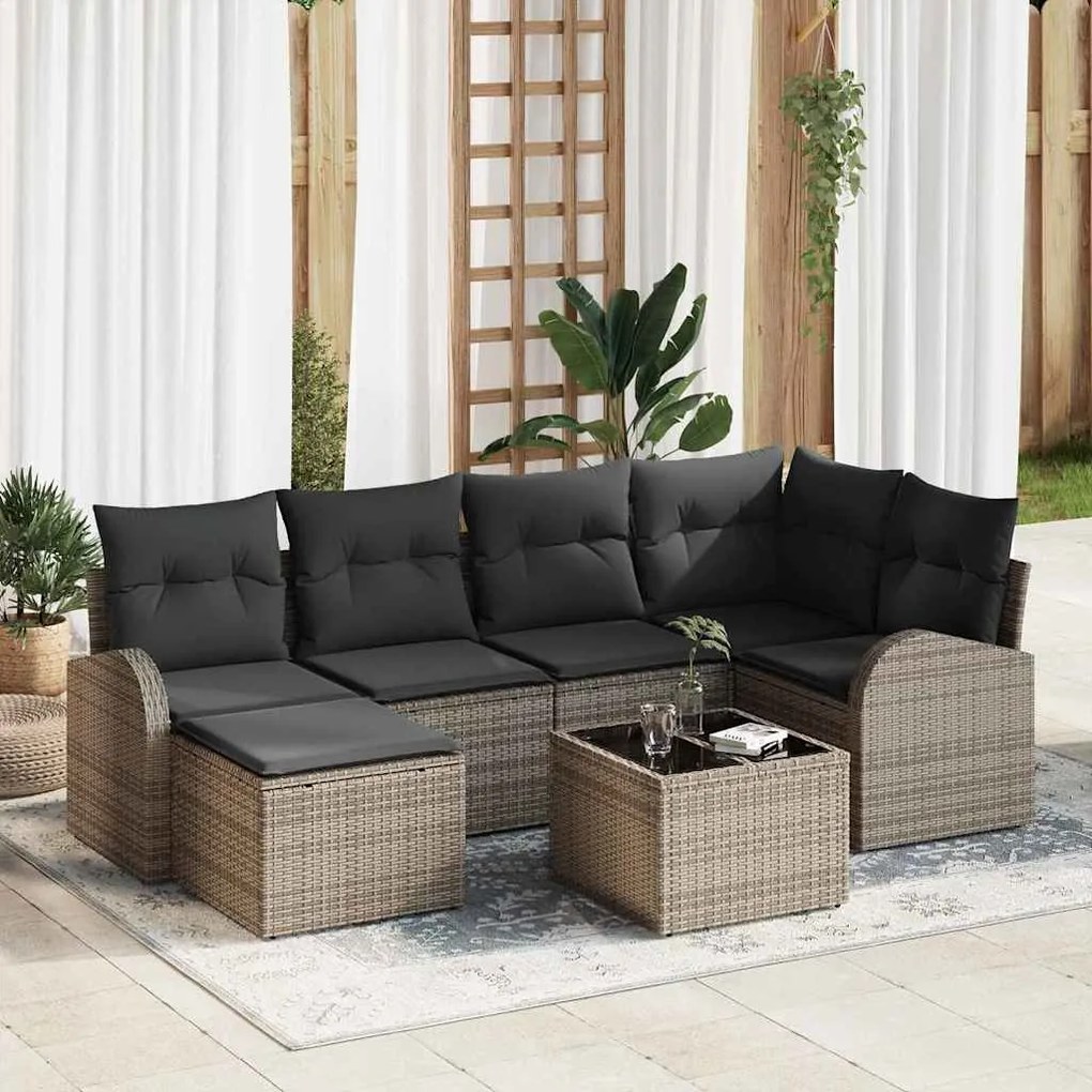 Conjunto de Sofá de Jardim vidaXL 6 Peças com Almofadas Rattan Poliést