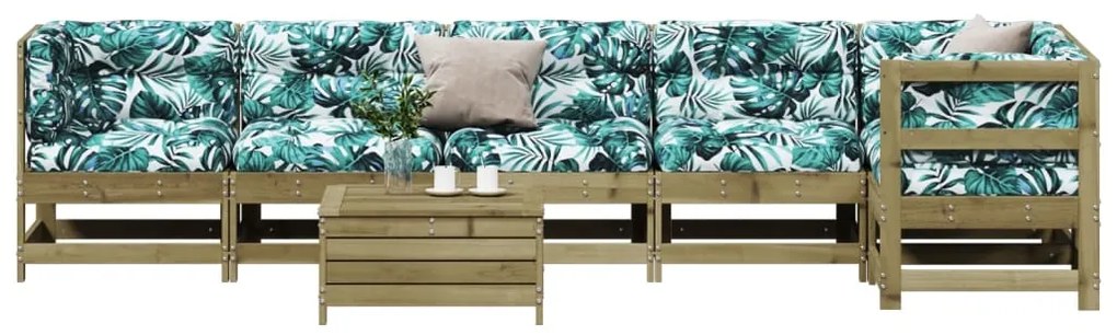 7 pcs conjunto lounge de jardim c/ almofadões pinho impregnado