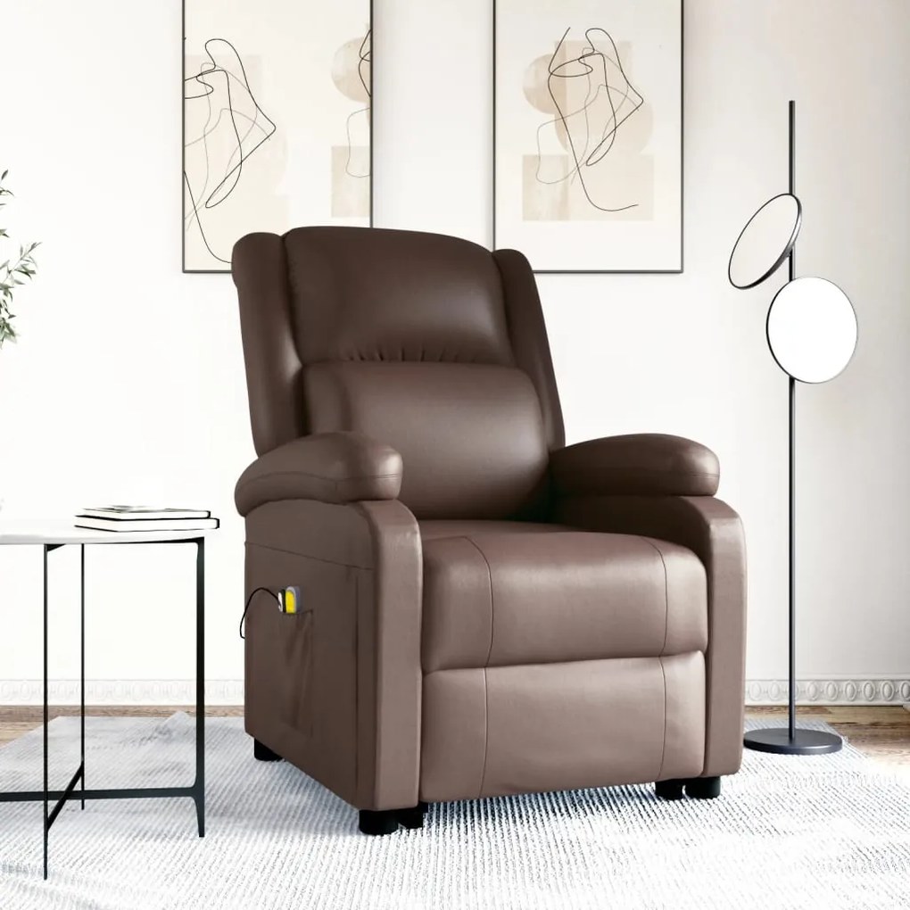 vidaXL Poltrona de massagens elevatória couro artificial castanho