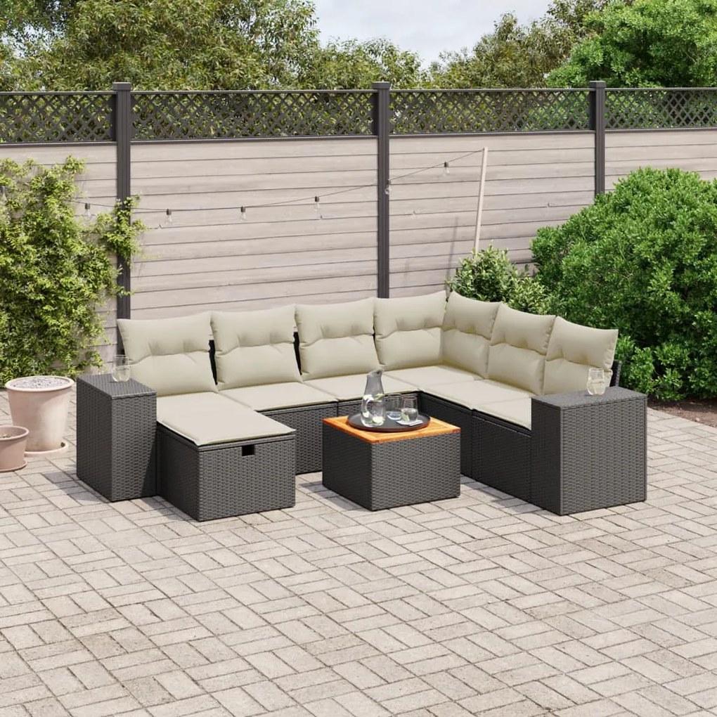 vidaXL 8 pcs conjunto sofás de jardim com almofadões vime PE preto