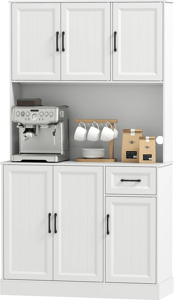 Armário Alto de Cozinha, 100 x 39,5 x 180,5 cm, Prateleiras Reguláveis, Branco