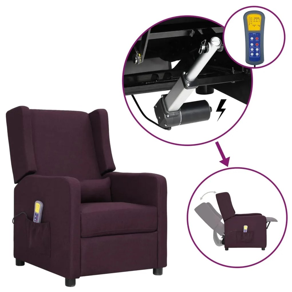 vidaXL Poltrona elevatória de massagens tecido roxo