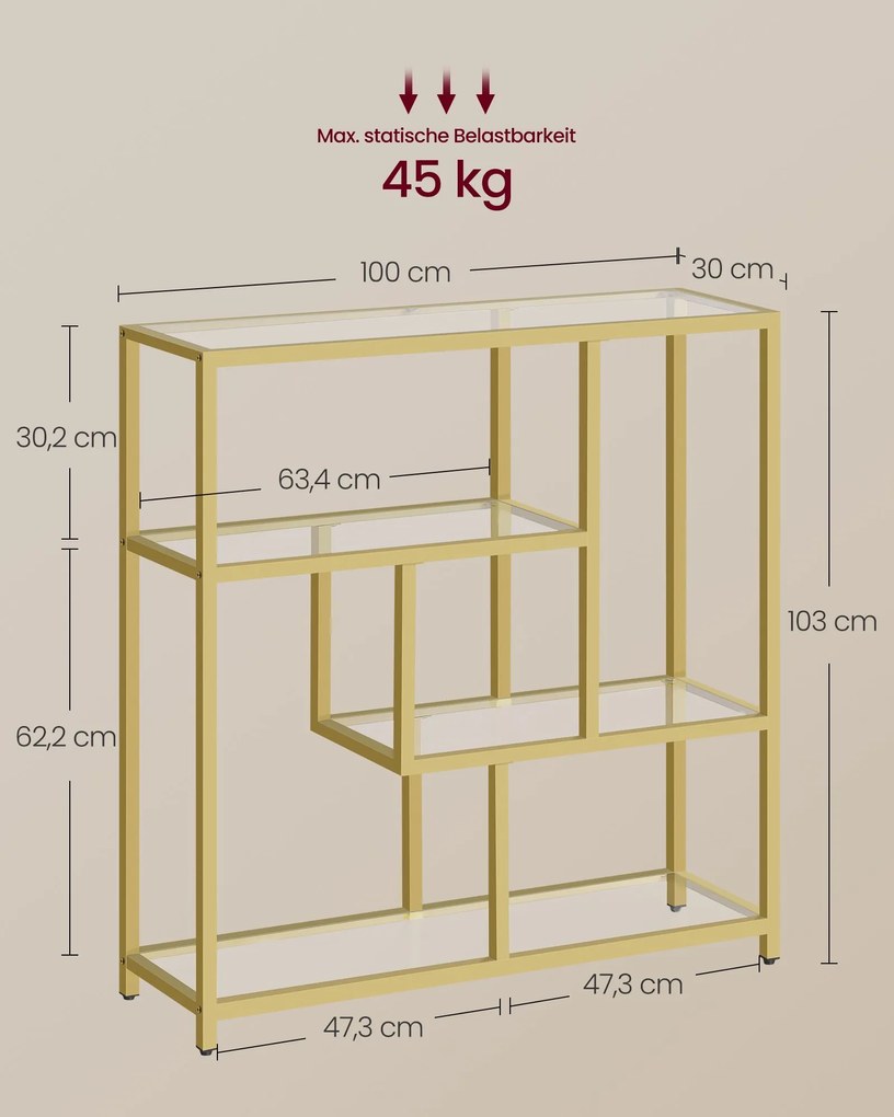 Estante com 4 prateleiras 30 x 100 x 103 cm dourada