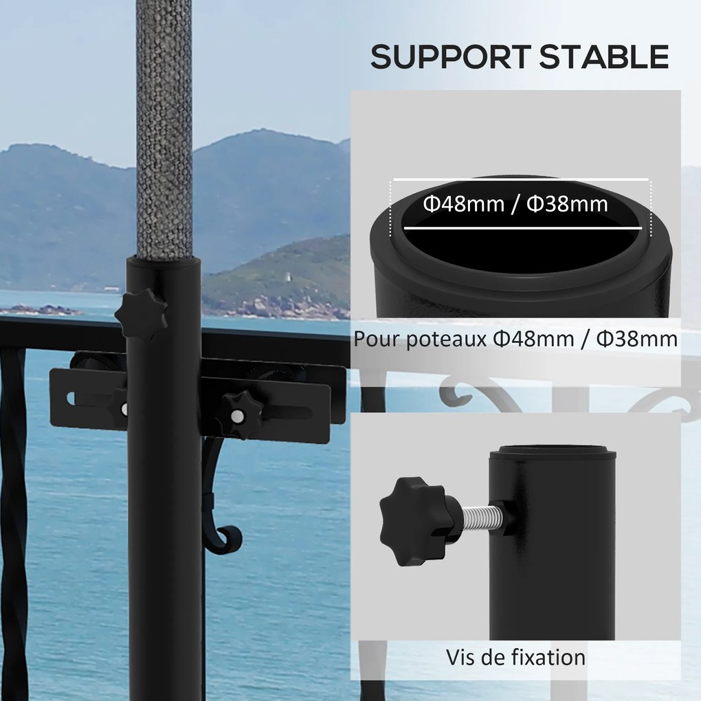 Base para guarda-sol, fixação para guarda-sol de varanda, suporte para guarda-sol para balaustrada, para mastros de 48 mm e 38 mm preto