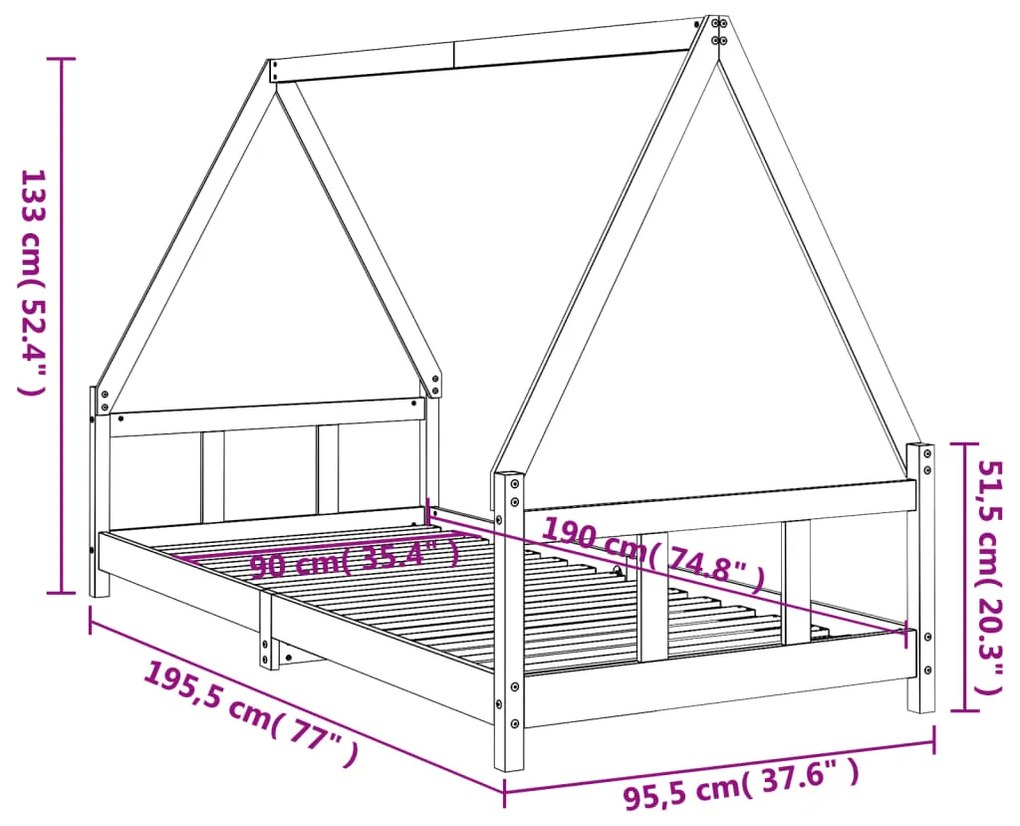 Estrutura de cama infantil 90x190 cm pinho maciço branco