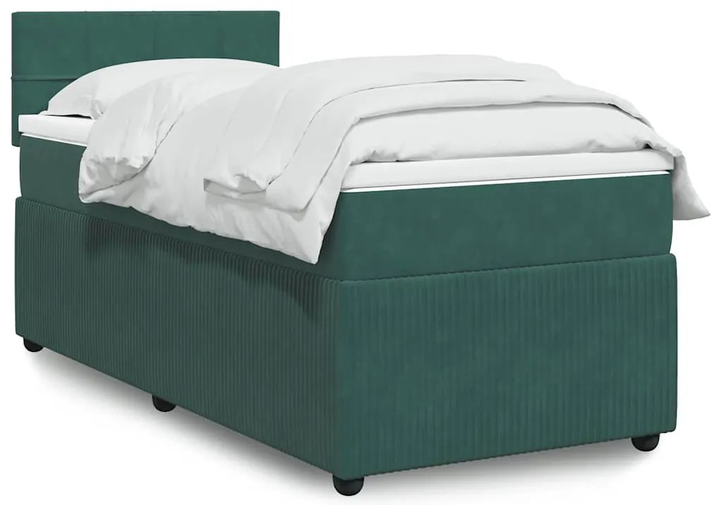 Cama com molas/colchão 90x200 cm veludo verde-escuro