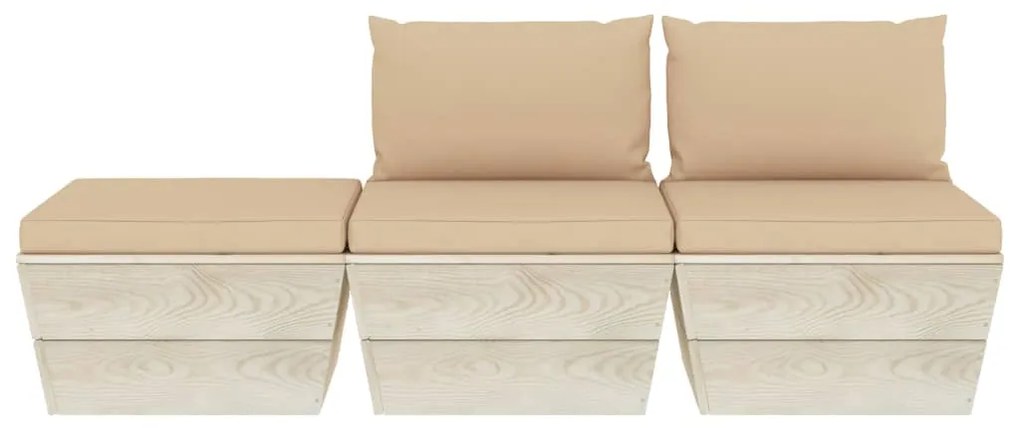 3 pcs conjunto lounge de paletes + almofadões madeira de abeto