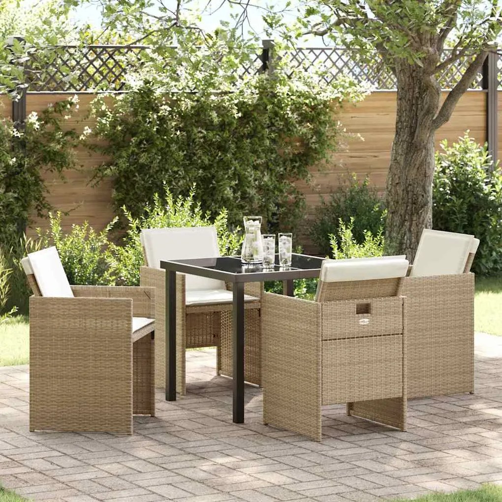 vidaXL Conjunto de Jantar de Jardim com 5 peças e almofadas bege em rattan sintético