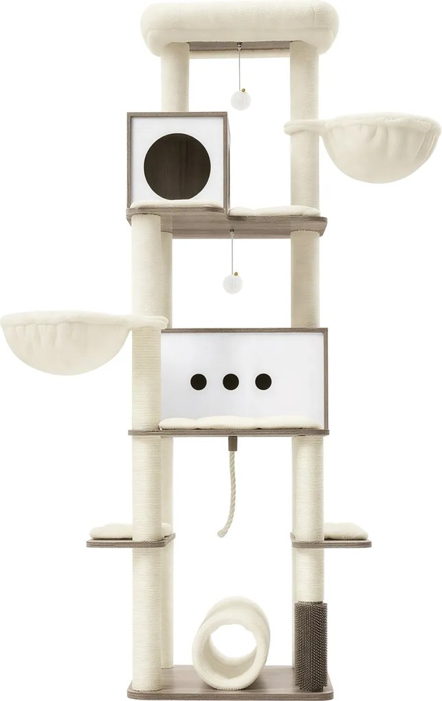 Arranhador para gatos de vários andares com cavernas 60 x 60 x 197 cm bege