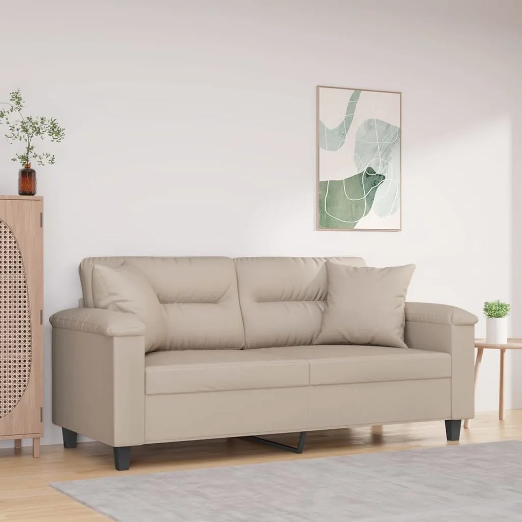 vidaXL Sofá 2 lugares c/ almofadões 140 cm tecido microfibra cor creme