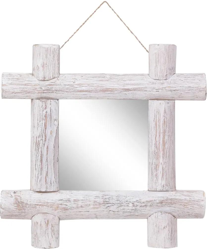 Espelho de troncos 50x50 cm madeira recuperada maciça branco