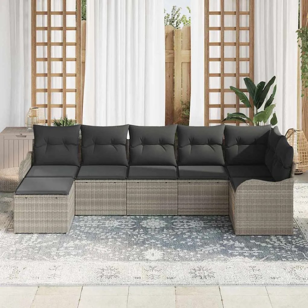 Conjunto de Sofá de Jardim vidaXL de 7 Peças com Almofadas Cinza Claro