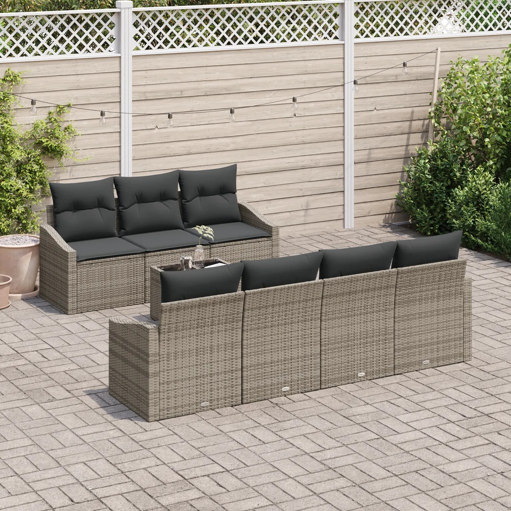 Conjunto de Jantar de Jardim com Almofadas Cinzas de Rattan Poliéster