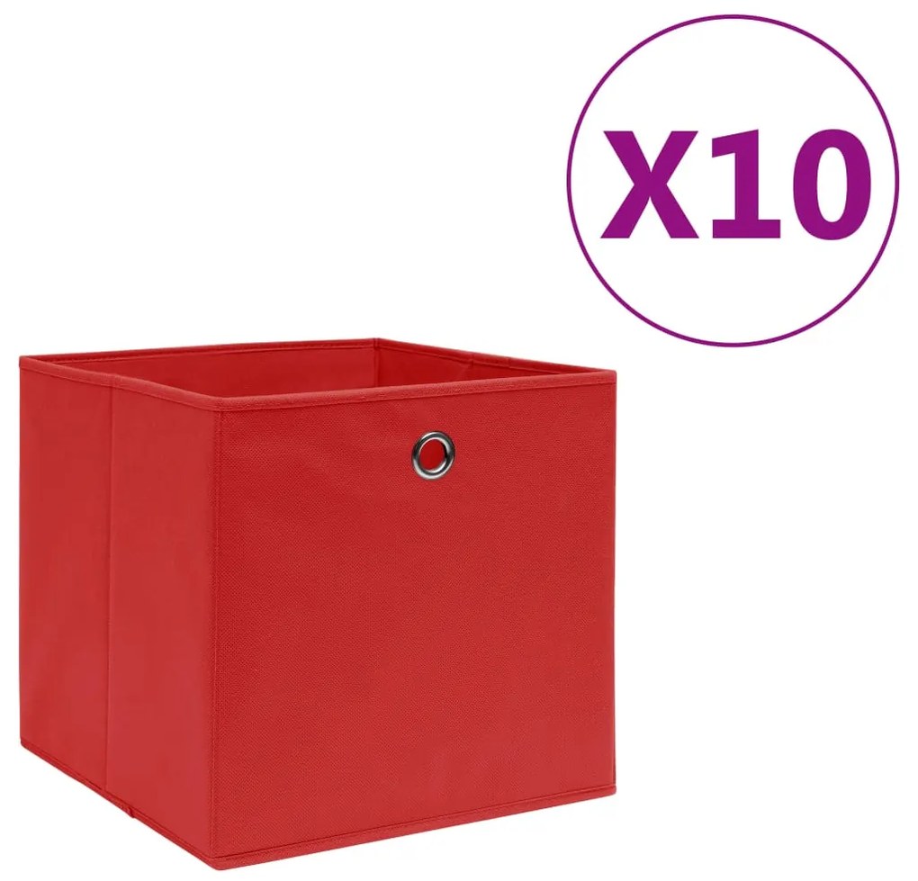 Caixas arrumação 10 pcs 28x28x28 cm tecido-não-tecido vermelho