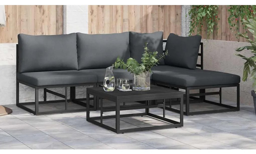 Conjunto de Sofá de Jardim 4 pcs Preto 211,5 x 141,5 x 71 cm