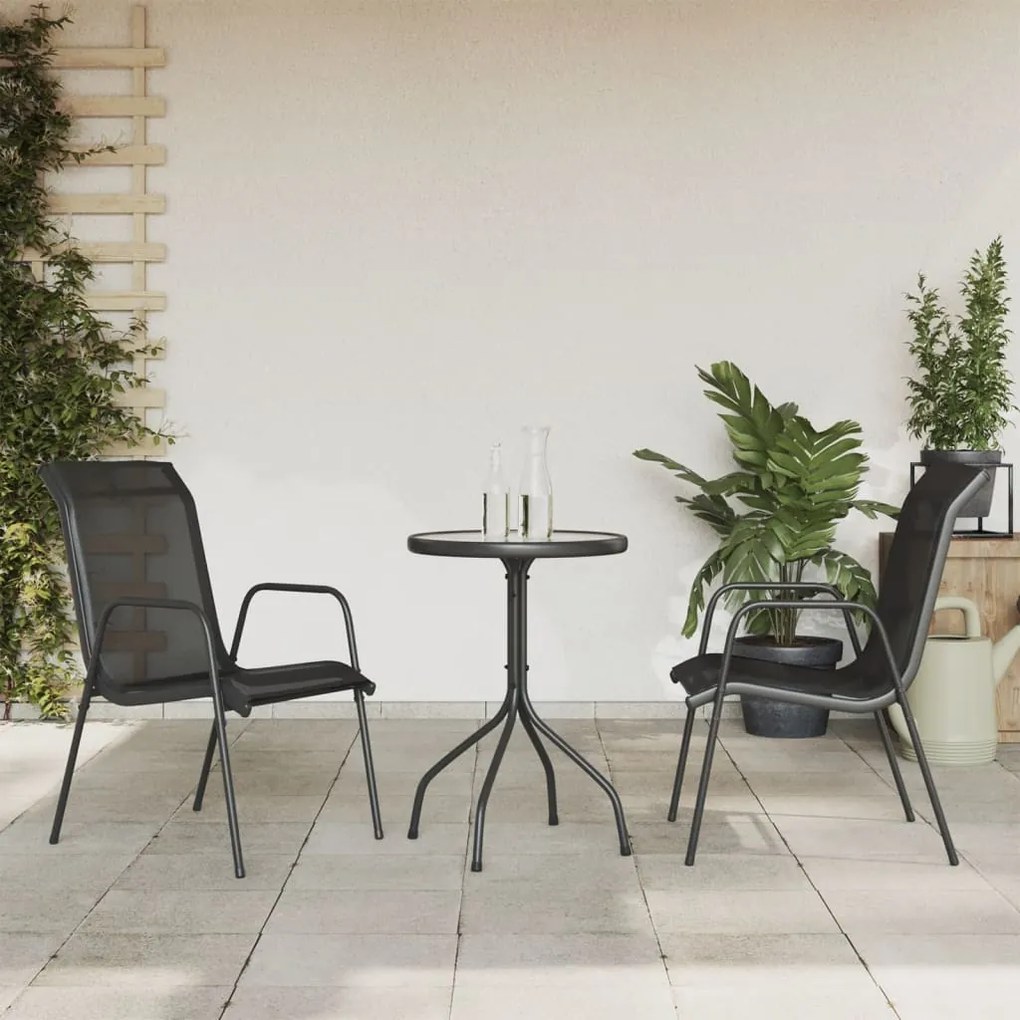 vidaXL 3 pcs conjunto de jantar para jardim aço preto
