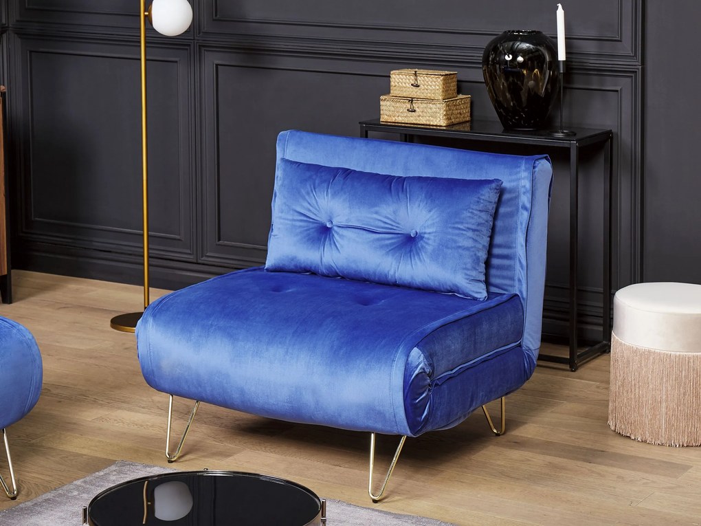 Conjunto de sofás-cama com 3 lugares em veludo azul marinho VESTFOLD Beliani