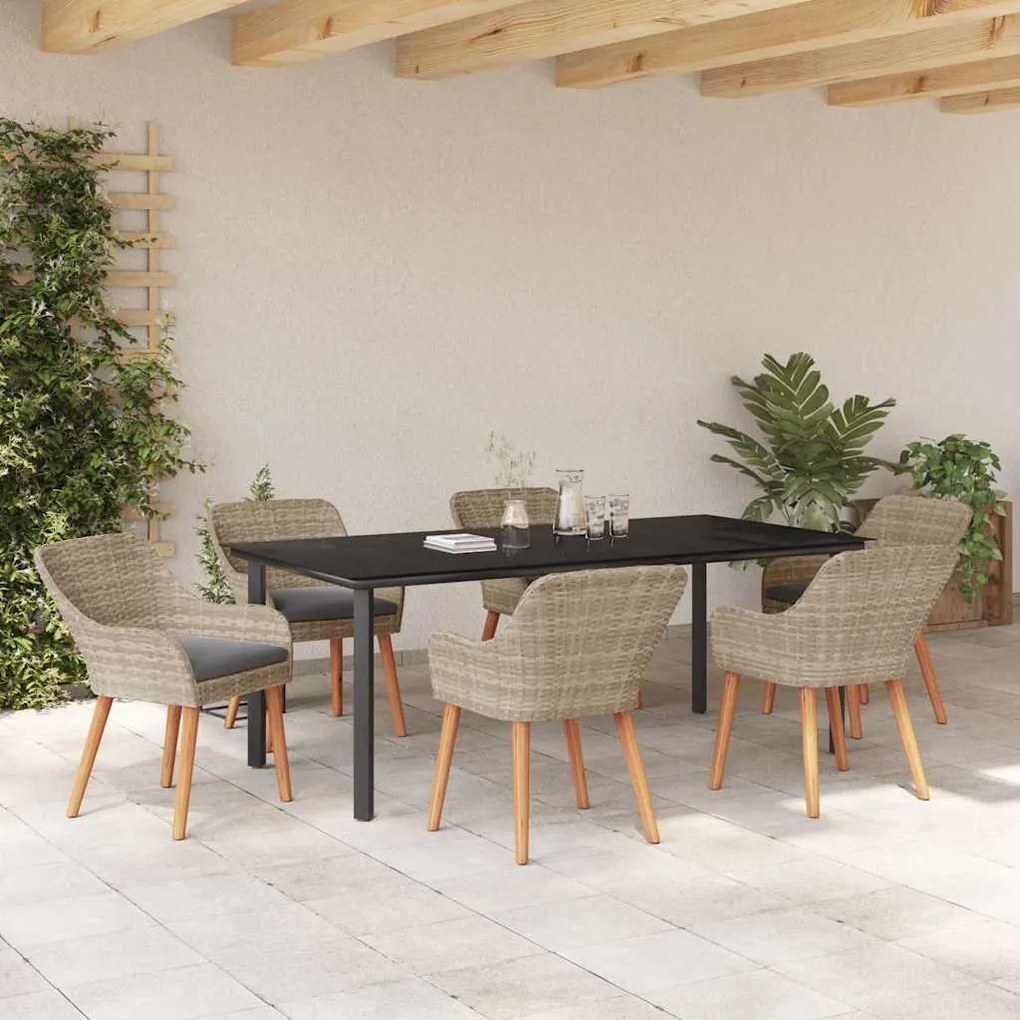 Conjunto de sala de jantar 7 pcs Cinza claro e preto