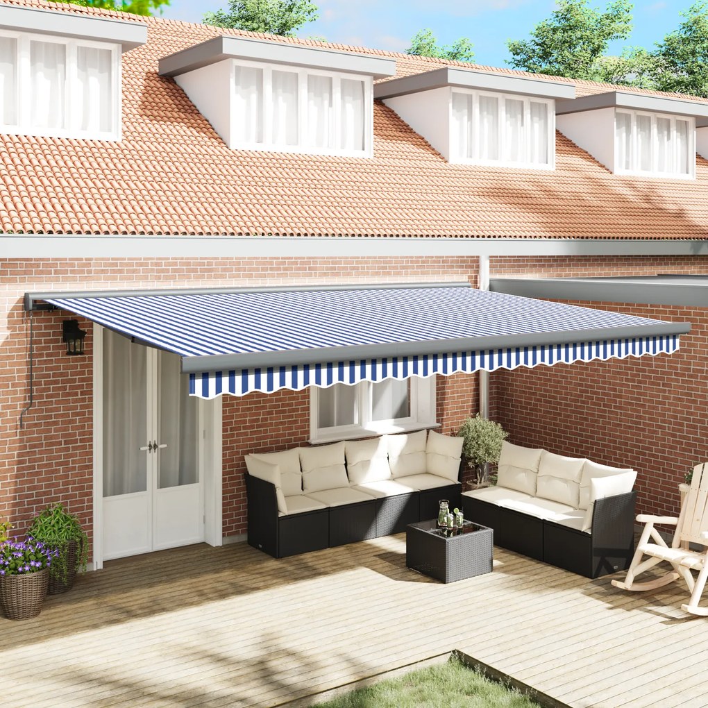 vidaXL Toldo Retrátil Manual Azul e Branco 500x300 cm