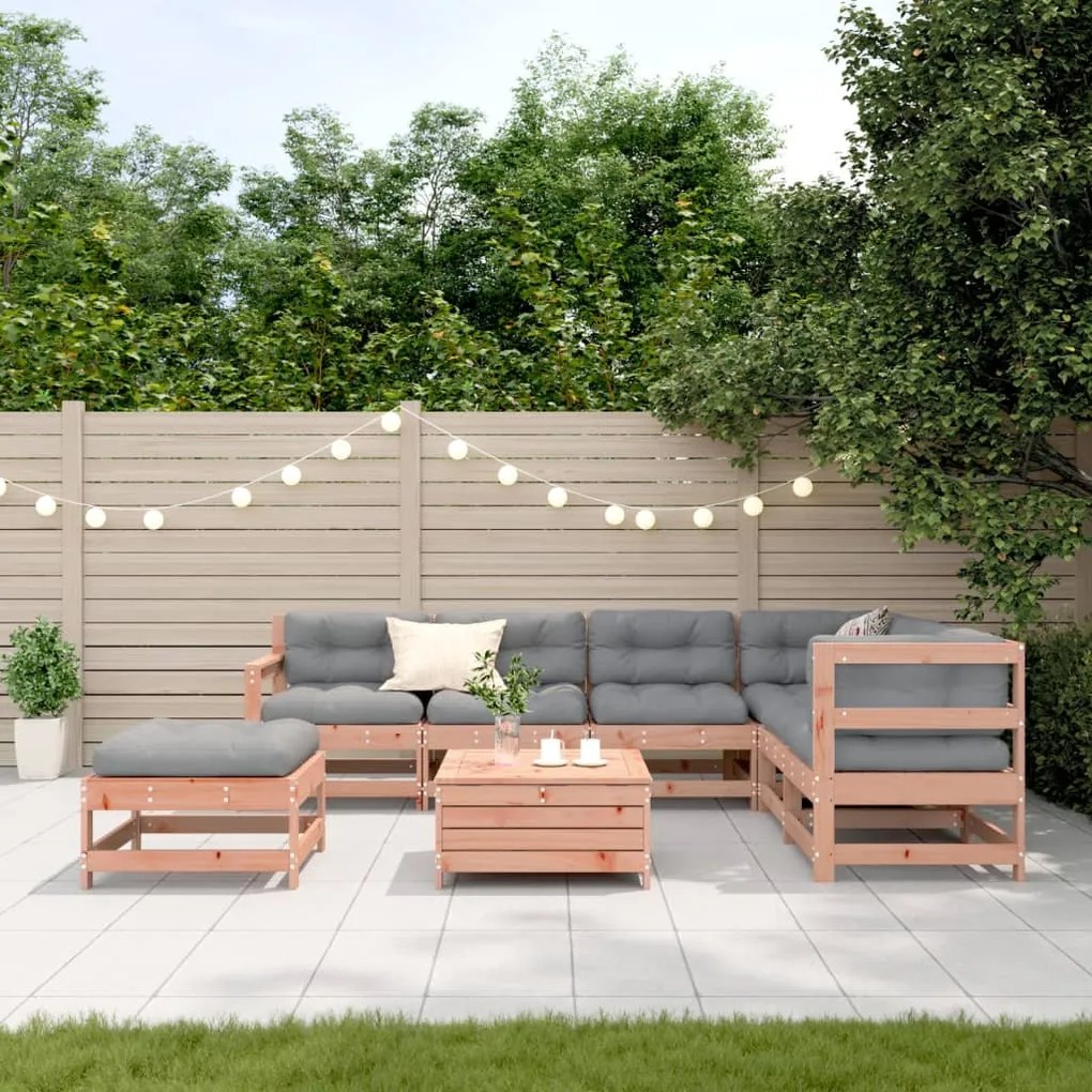 8 pcs conj. lounge jardim c/ almofadões madeira douglas maciça