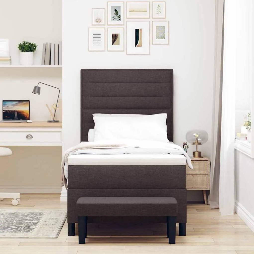 Cama Box com Colchão &amp; Banco Castanho 100x200 cm Tecido