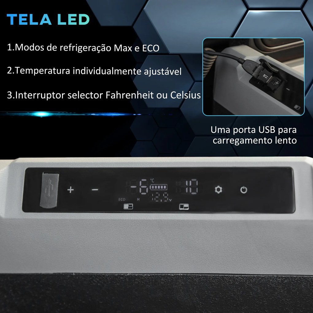 Outsunny Geleira de Compressor Portátil 55L Geleira Elétrica de Carro CC 12V/24V Temperatura até -20℃ com Tela Tátil Alça Retrátil e Rodas 71,1x46x57,1cm Preto