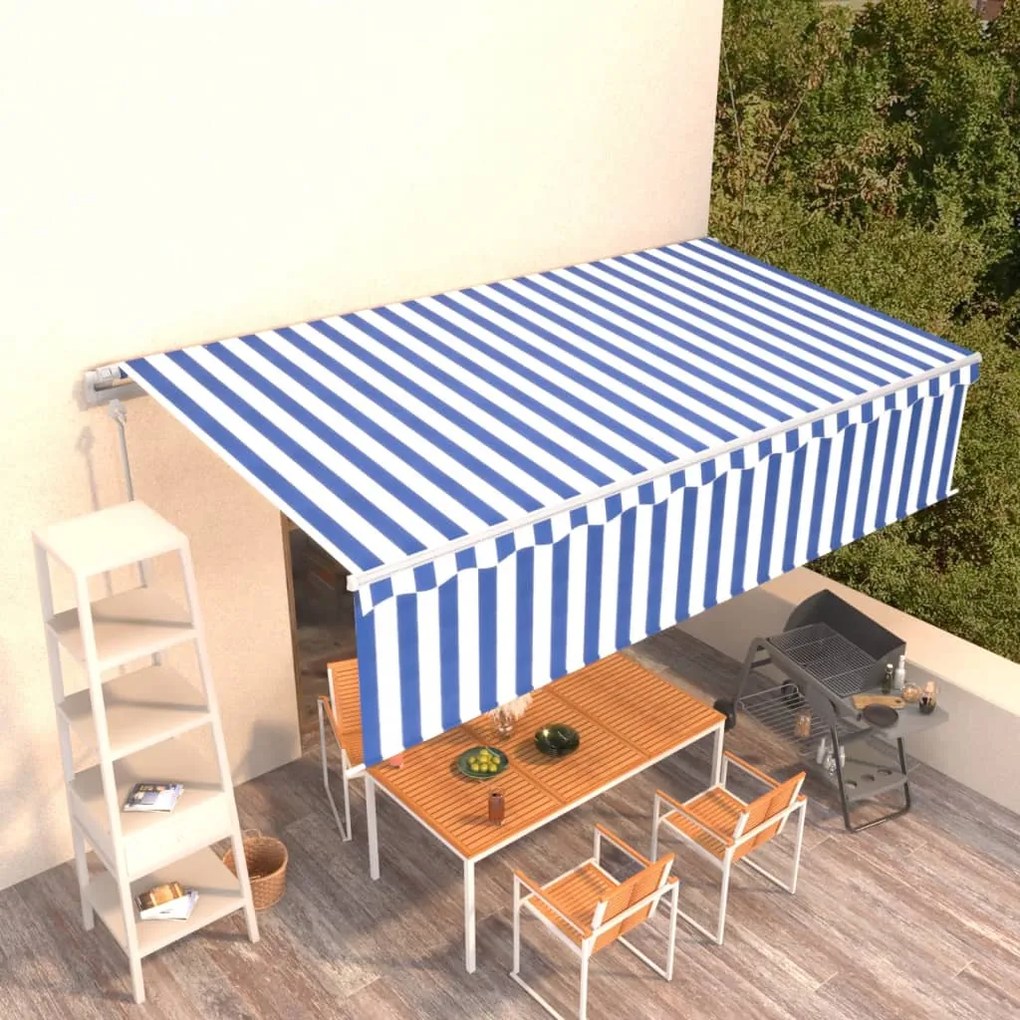 Toldo retrátil automático com estore 6x3 m azul e branco