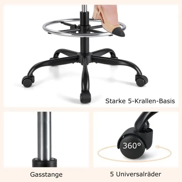 Cadeira de escritorio ergonómica Altura do assento 54-75 cm giratória alta com apoios de braços rebatíveis Preto