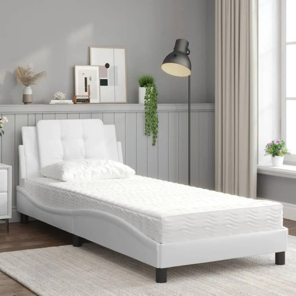 Cama com colchão 90x190 cm couro artificial branco