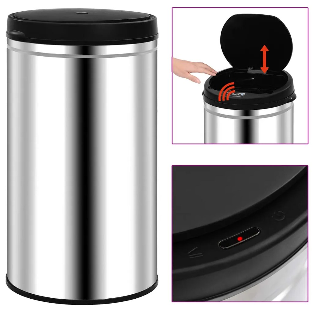 vidaXL Caixote do lixo com sensor automático 60 L aço inoxidável