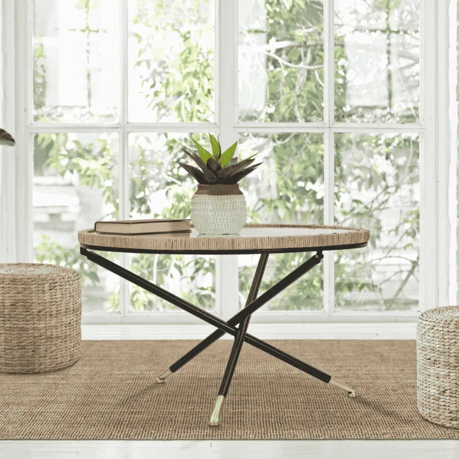 MESA DE CENTRO REDONDA Ø 80X46,5 CM PRETO E CASTANHO