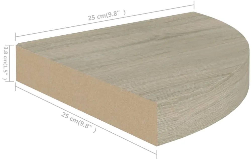 Prateleira de canto suspensa 25x25x3,8 cm MDF cor carvalho