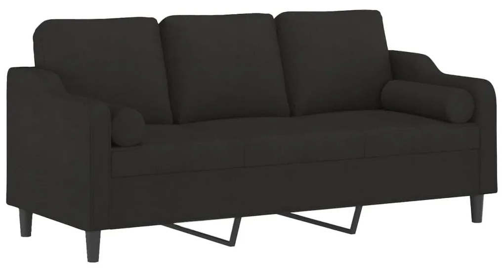 Sofá 3 lugares + almofadas decorativas 180 cm tecido preto