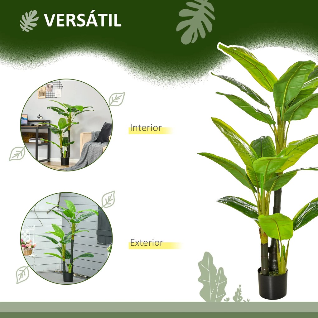 Bananeira Artificial 150 cm Planta Artificial com Vaso e 18 Folhas Planta Artificial para Decoração Verde