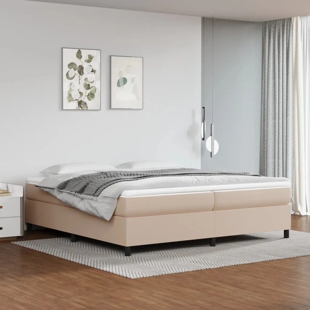 vidaXL Cama com molas/colchão 200x200 cm couro artificial cappuccino