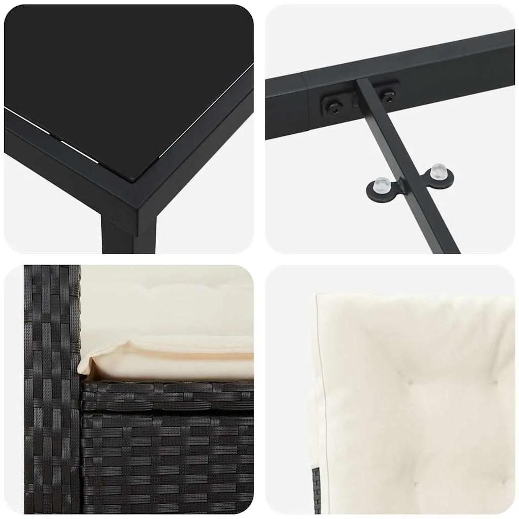 Conjunto de Jantar de Jardim com Almofadas de Rattan Preto